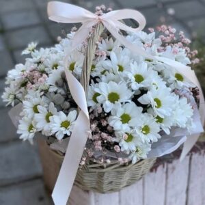 КОРЗИНКА С ХРИЗАНТЕМОЙ И ГИПСОФИЛОЙ